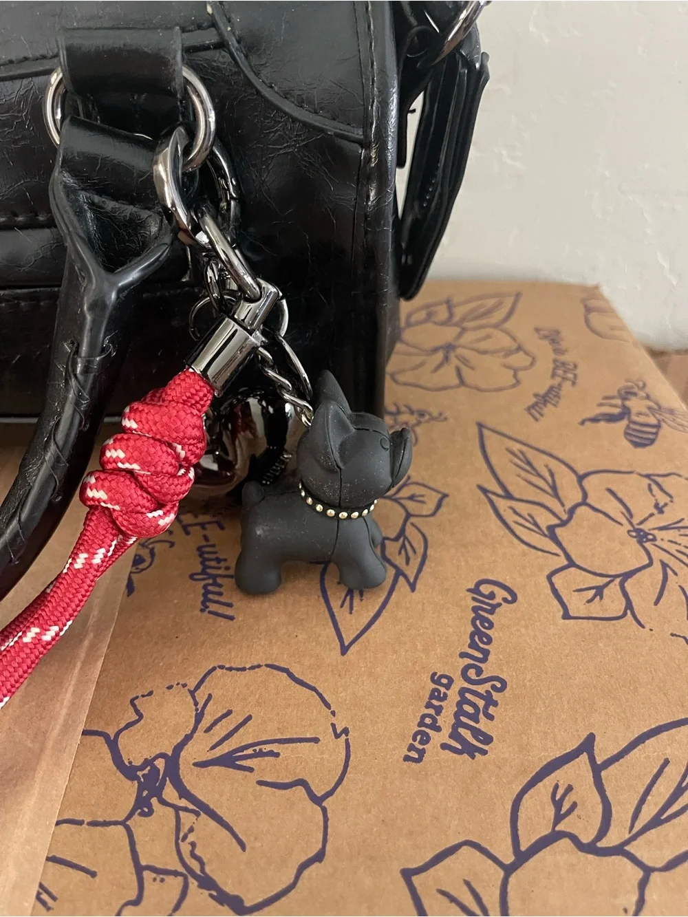 Steve Madden Black Mini Satchel with Red Rope Charm and Heart Charm - Picture 5 of 6
